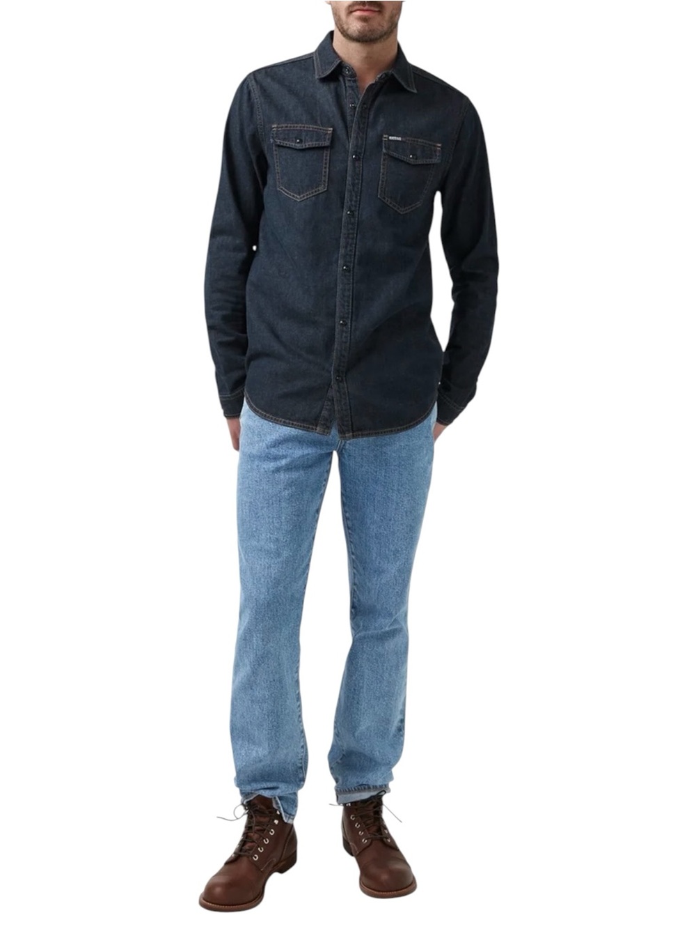 Buffalo David Bitton Stanley Long Sleeve Denim Shirt Men’s Large Snap Button Up